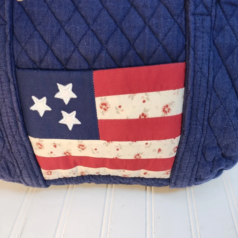 Quilted Keepers Patchwork Patriotic Tote Bag Blue Red White Americana Flag VTG